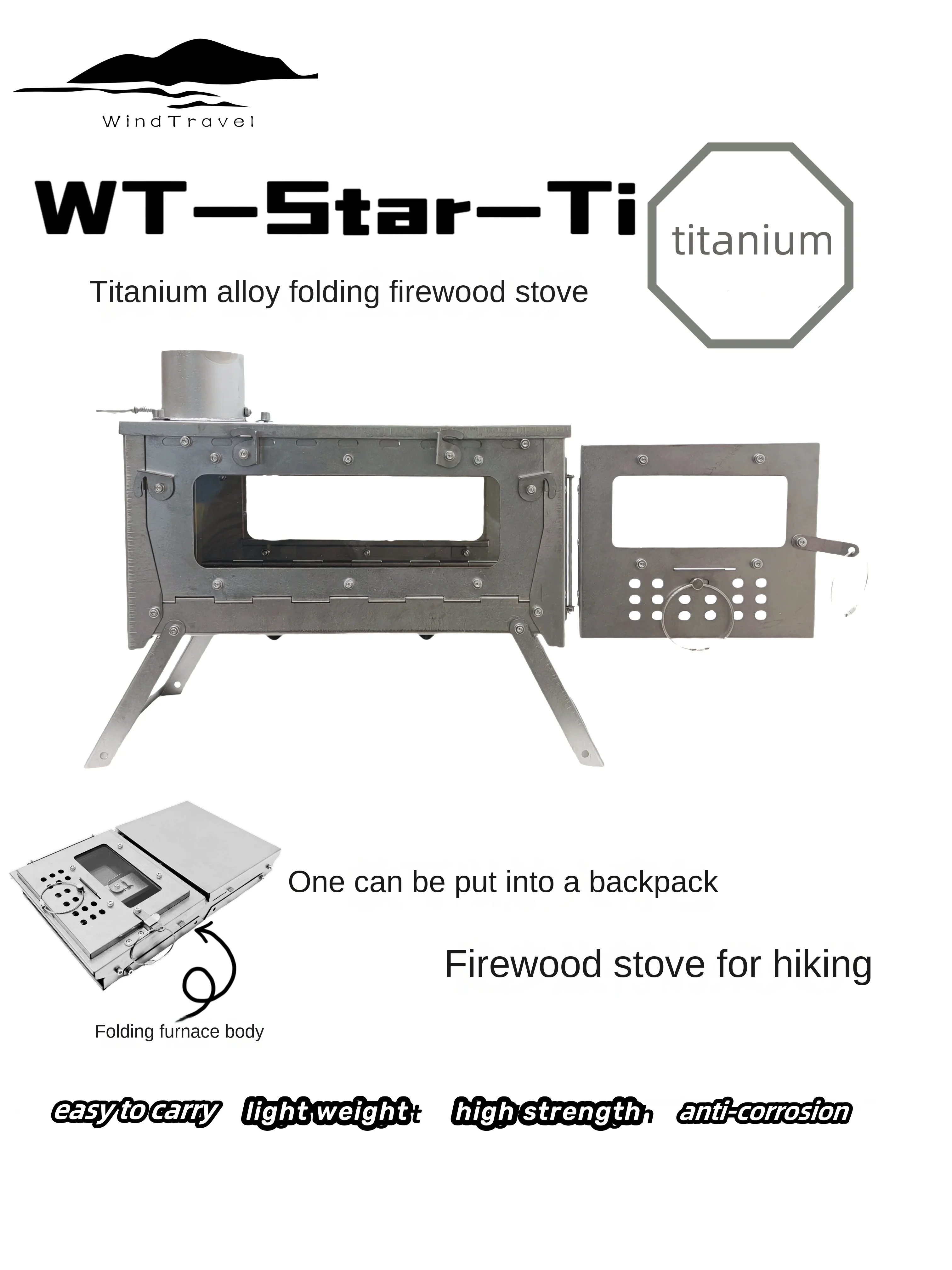 Outdoor Camping Heater For Tent - WT Star Ti Klappbarer Brennholzofen aus