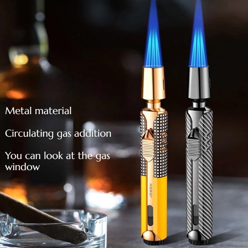 Outdoor Windproof Lighter - JOBON Metall 3-Flammen Windfestes Jet-Blauflammen-Butangas-Feuerzeug mit